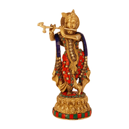 Brass Krishna Murti in Multcolor Height 9.5 Inch