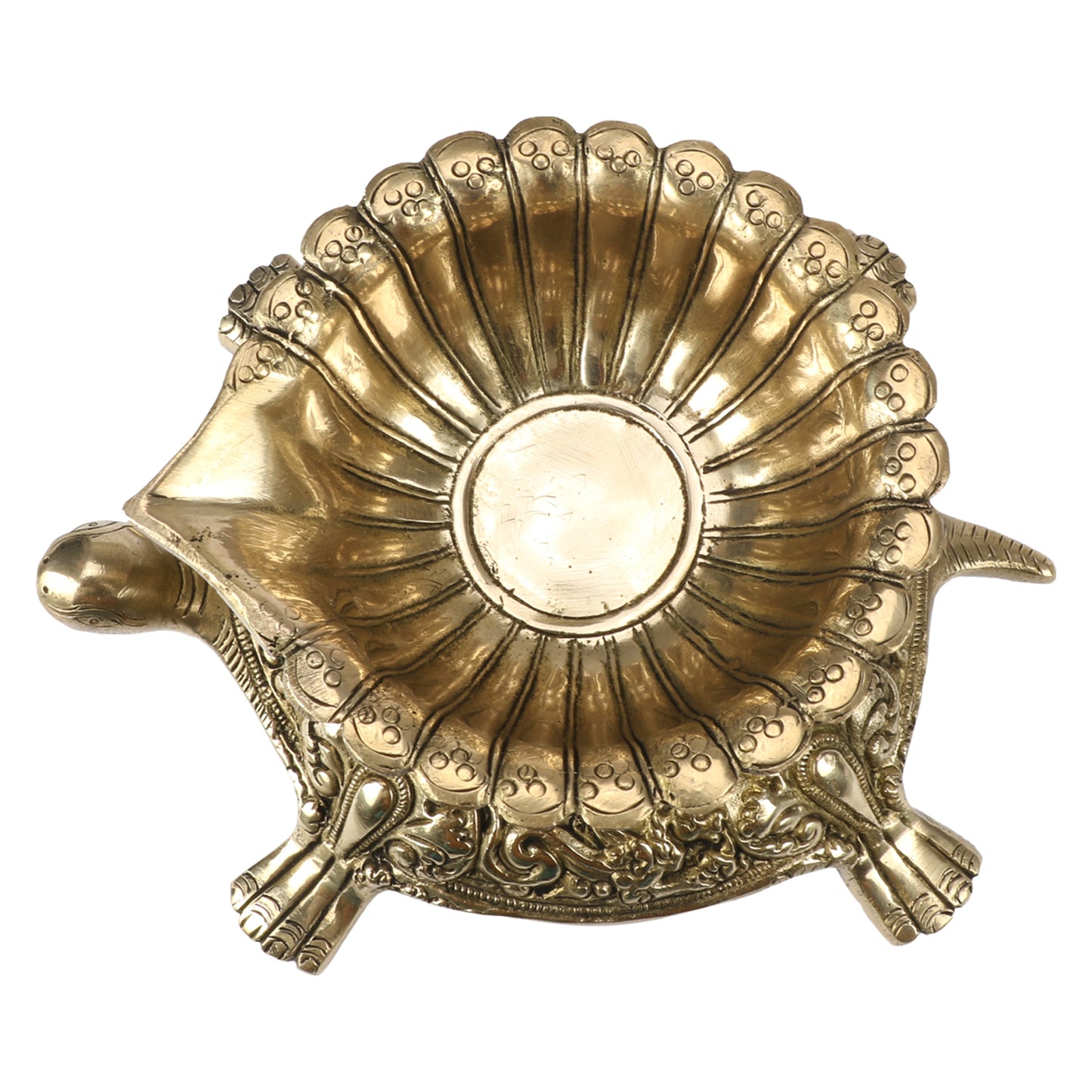 Brass Large Size Diya Deepak: Ideal for Puja Room, featuring a Tortoise (Kachua) Statue