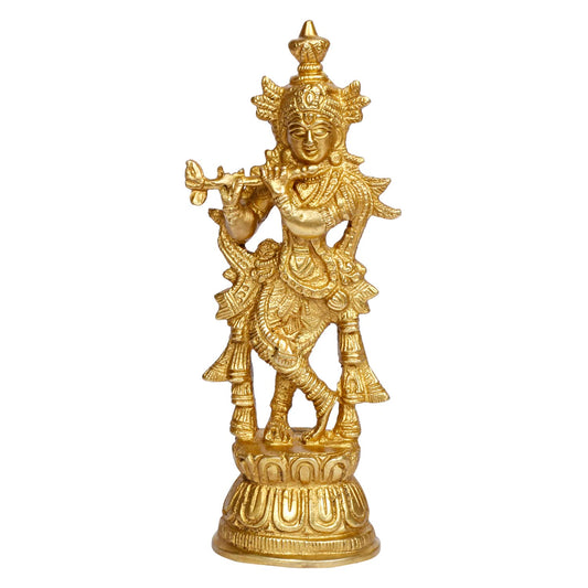 Brass Krishna Murti in Gold Color Height 6.75 Inch