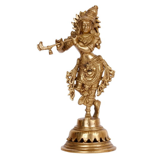 Brass Krishna Murti in Gold Color Height 10 Inch