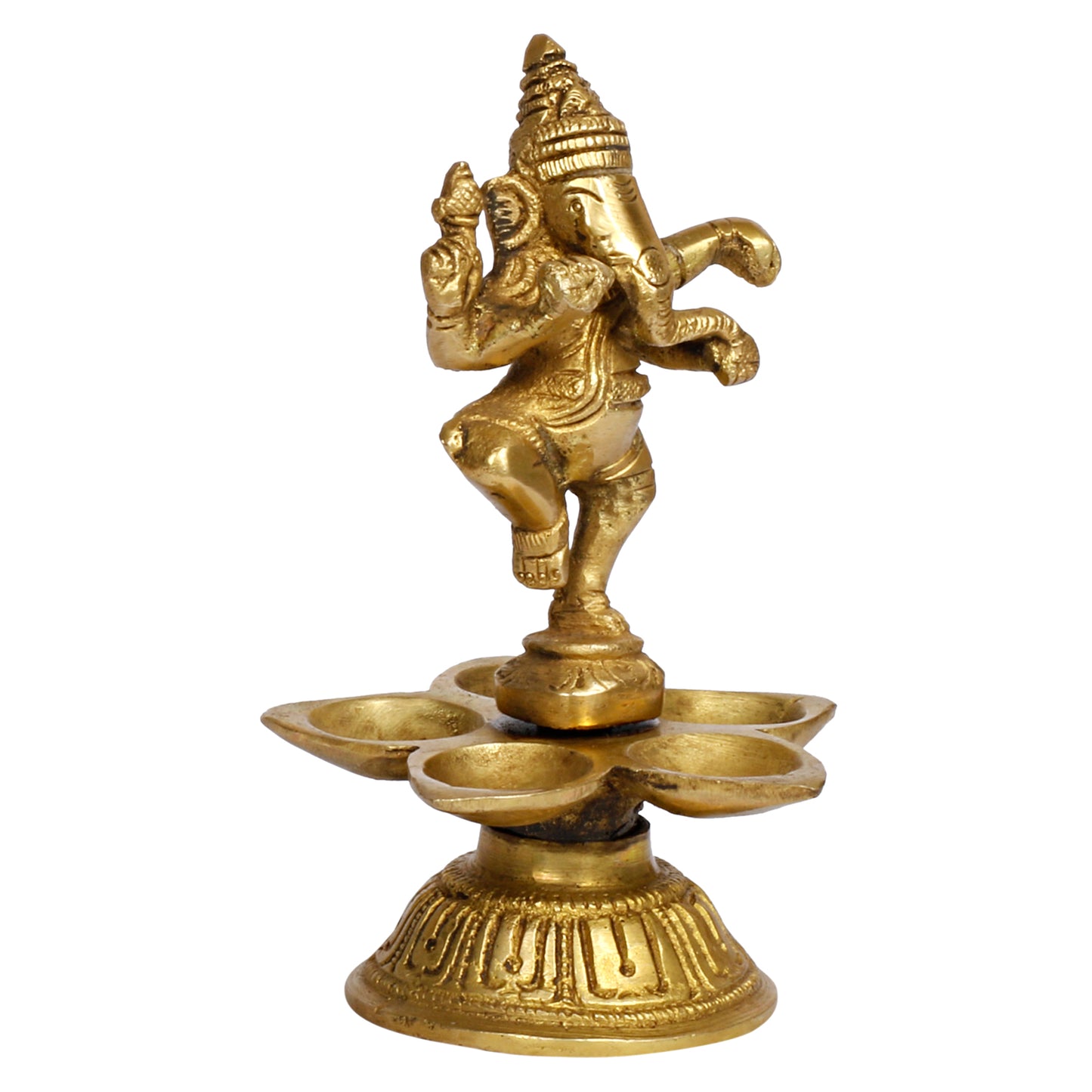 Brass Dancing Ganesh Diya for Puja Room: Handmade, Tabletop with Stand, Perfect for Home and Office Decor