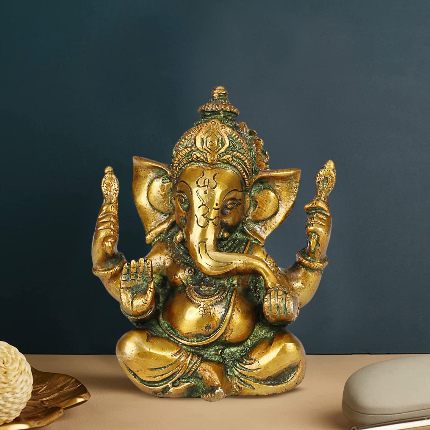 Brass Sitting Ganesha Idol In Multicolor Height 5 Inch Weight 1.3 Kg