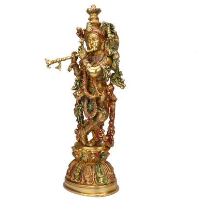 Brass Krishna Murti Multicolor Height 29 Inch