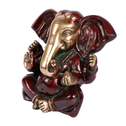 Brass Sitting Ganesha Idol In Gold Color Height 8.5 Inch Weight 2 Kg