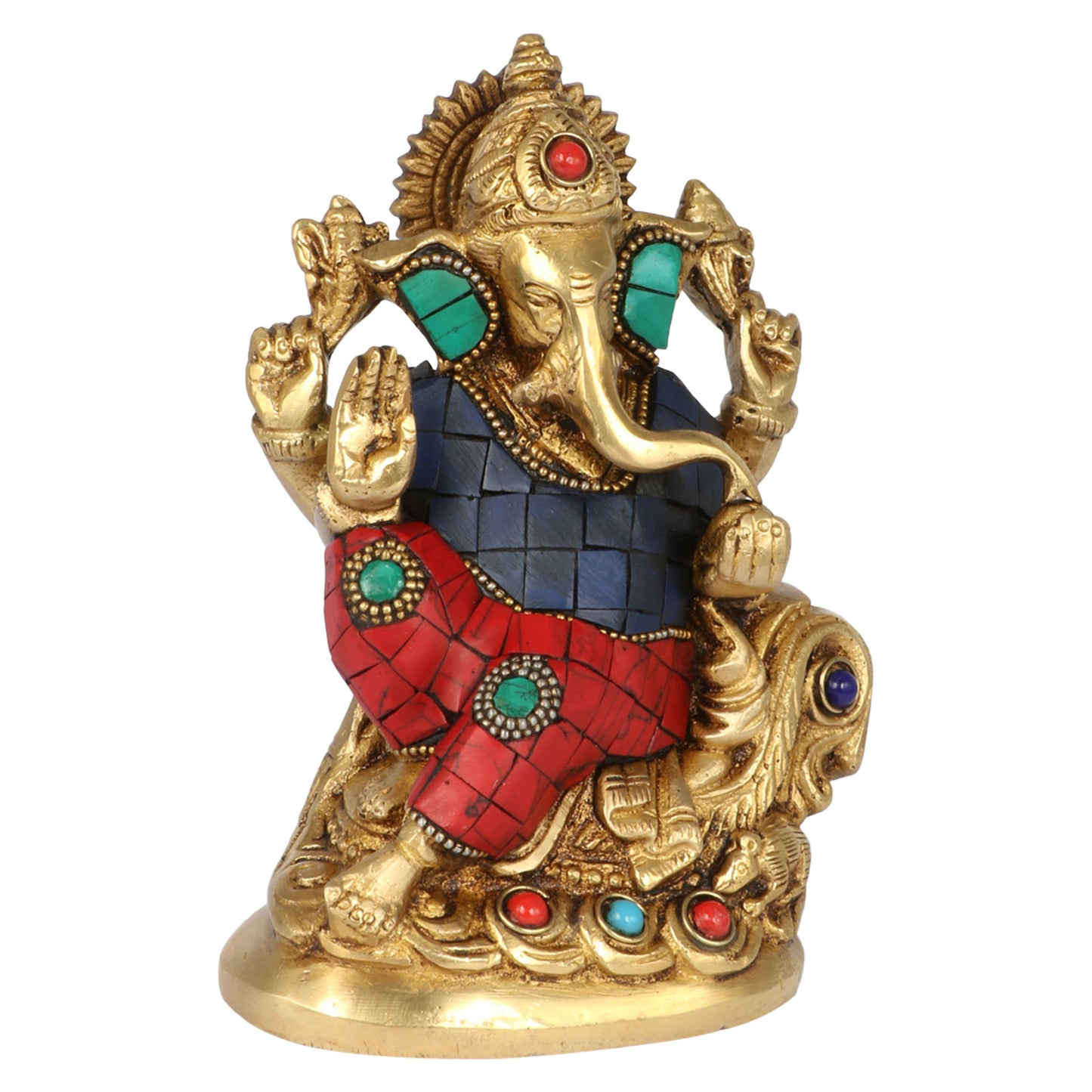 Brass Sitting Ganesha Idol In Multicolor Height 5 Inch Weight 1.05 Kg