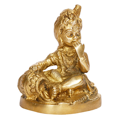 Brass Bal Gopal Makhan Chor Idol in Gold Color Height 3.25 Inch