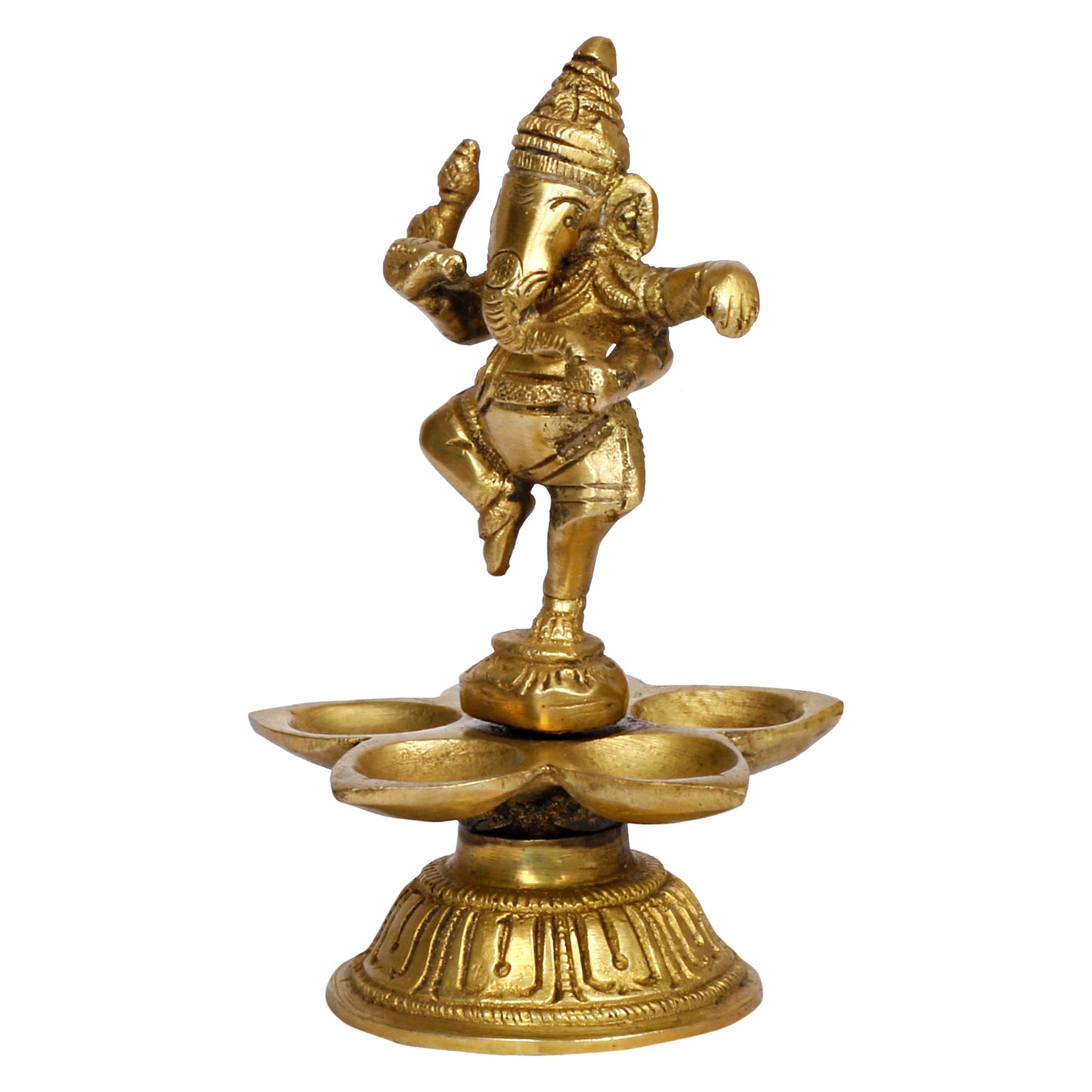 Brass Dancing Ganesh Diya for Puja Room: Handmade, Tabletop with Stand, Perfect for Home and Office Decor