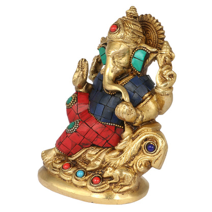 Brass Sitting Ganesha Idol In Multicolor Height 5 Inch Weight 1.05 Kg