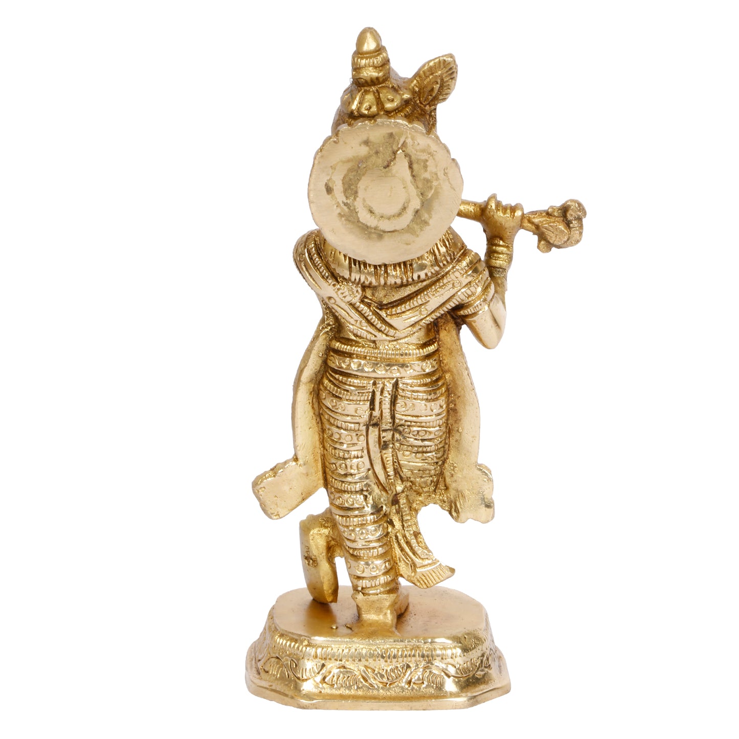 Brass Krishna Idol on Round Base in Gold Color Height 7-Inch