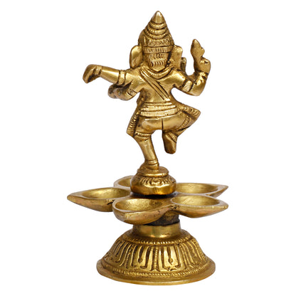 Brass Dancing Ganesh Diya for Puja Room: Handmade, Tabletop with Stand, Perfect for Home and Office Decor