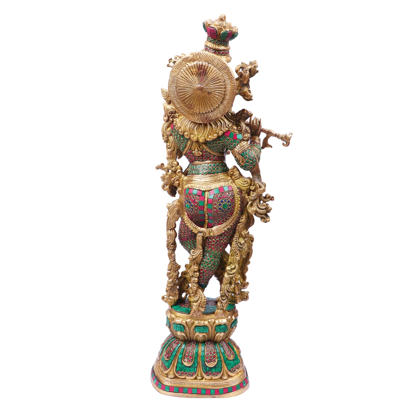 Brass Krishna Standing Murti in Multicolor Height 29 Inch