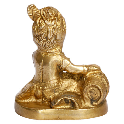 Brass Bal Gopal Makhan Chor Idol in Gold Color Height 3.25 Inch