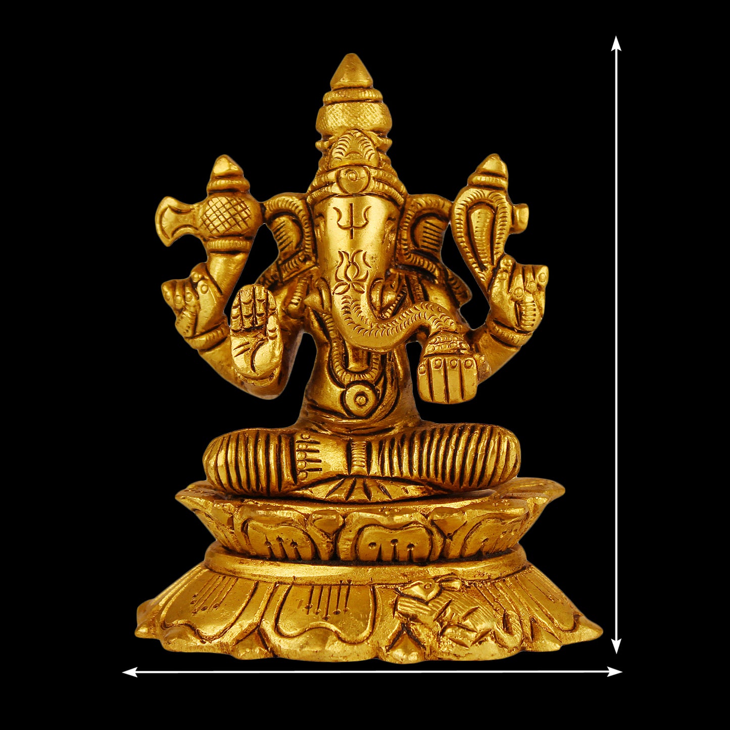 Brass Sitting Ganesha Idol In Gold Color Height 5 Inch Weight 0.37 Kg