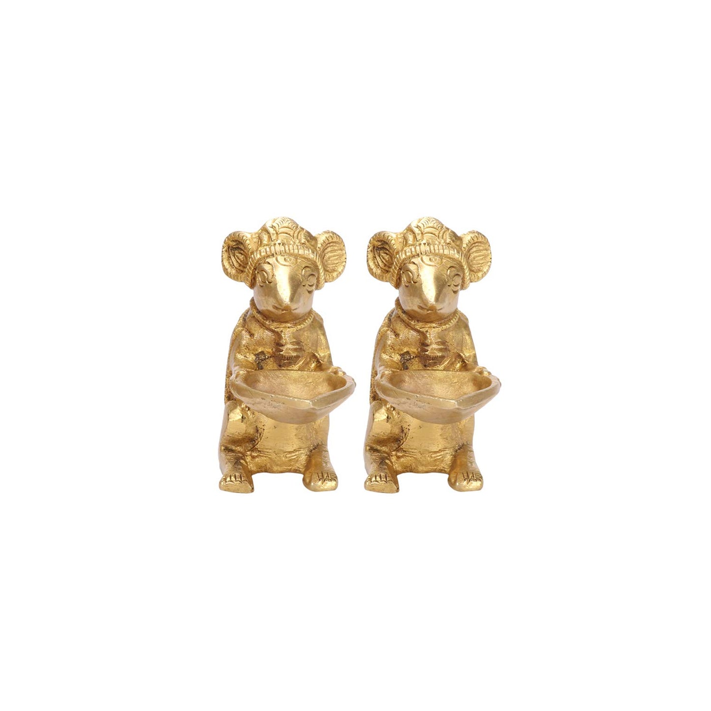 Brass Ganesha Rat Diya Oil Lamp Pair: Home Decor, Vastu Gift, Diwali Puja