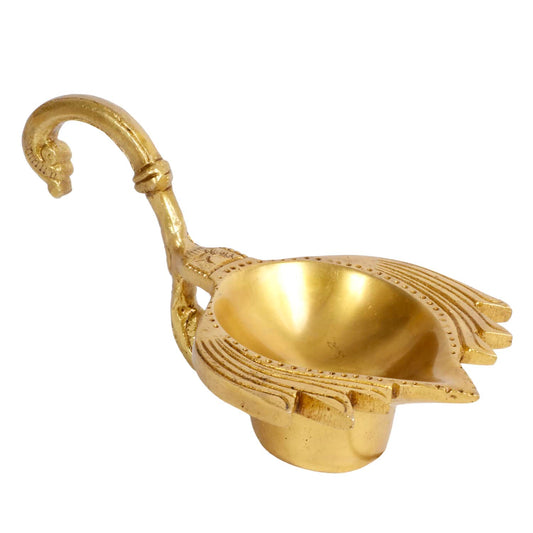 2.75 Inch Gold Color Brass Diya: Handheld for Temple Aarti, Camphor Burn & Puja.