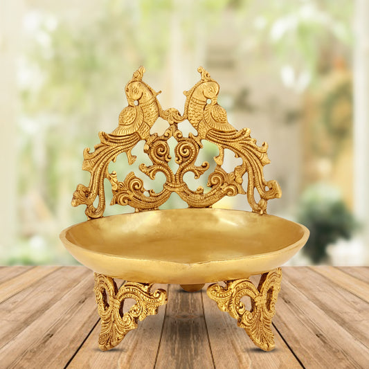 9 Inch Gold Color Brass Large Oil Diya: Perfect for Home Temple Aarti, Camphor Burning, and Table Mandir