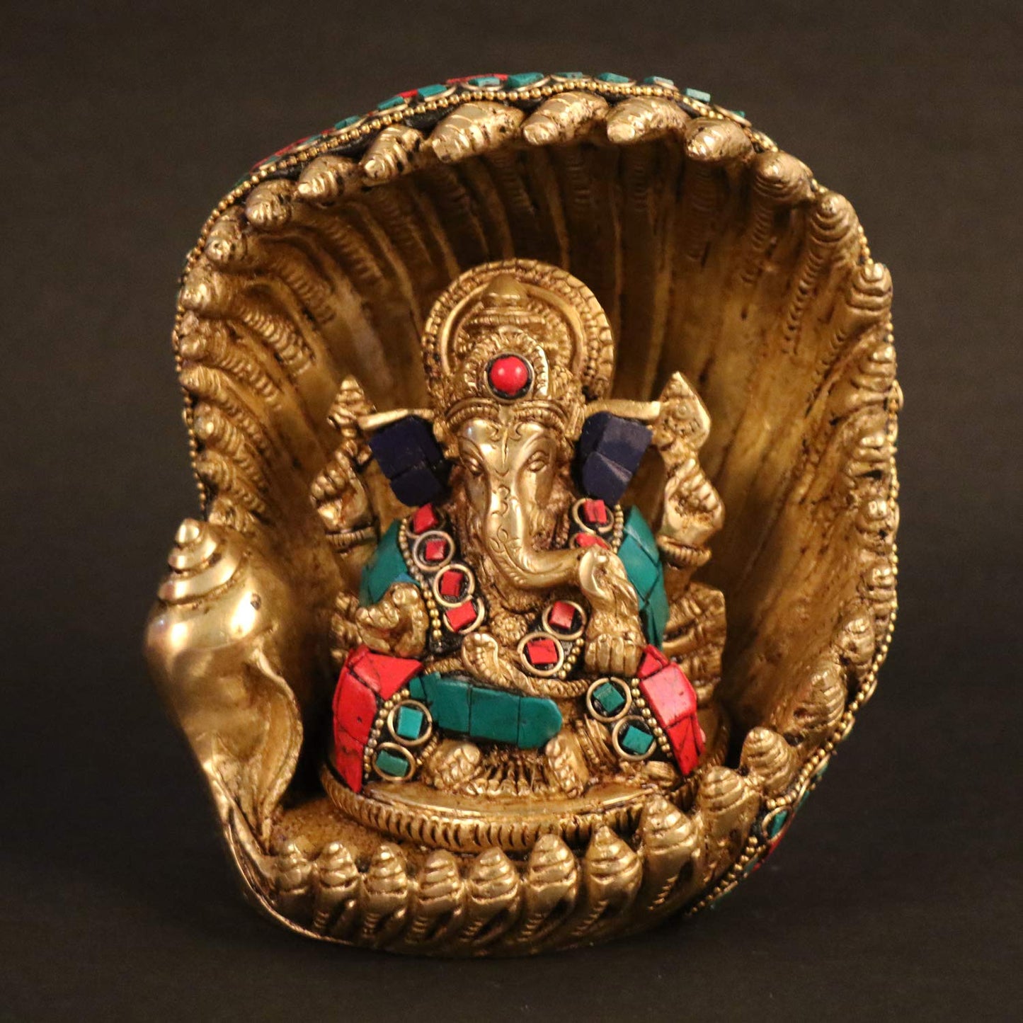 Brass Sitting Ganesha Idol In Multicolor Height 7 Inch Weight 1.9 Kg