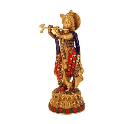 Brass Krishna Murti in Multcolor Height 9.5 Inch