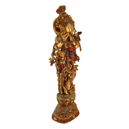 Brass Krishna Murti in Multicolor Height 29 Inch