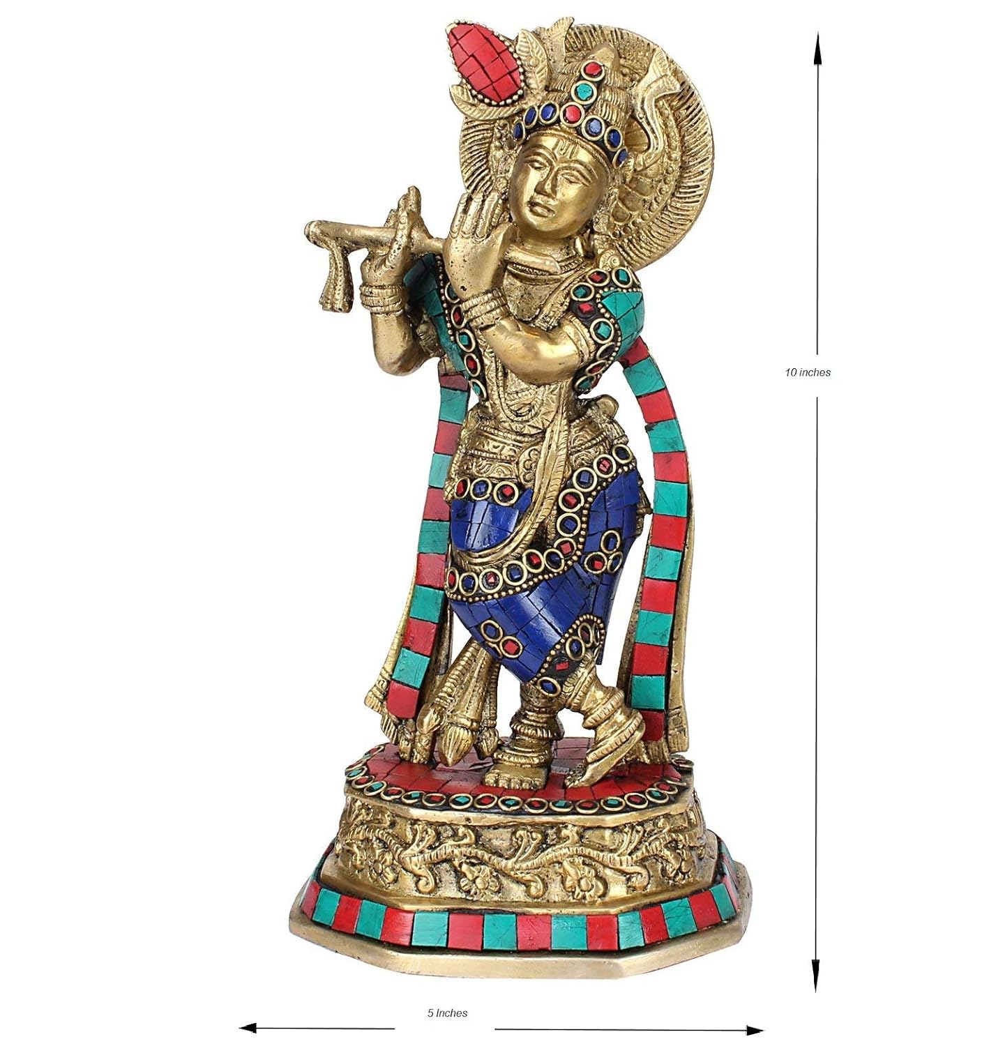 Brass Krishna Bhagwan Murti in Multicolor Height 10 Inch