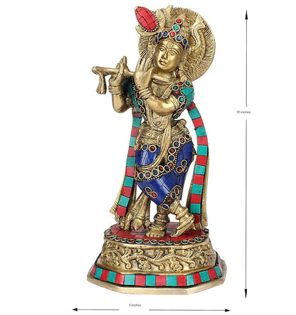 Brass Krishna Bhagwan Murti in Multicolor Height 10 Inch