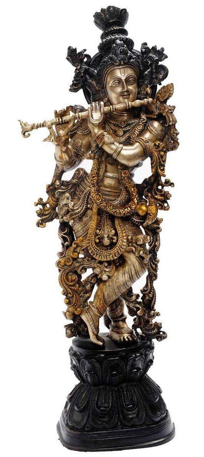 Brass Krishna Statue Murli Kishan Murti Gold Color