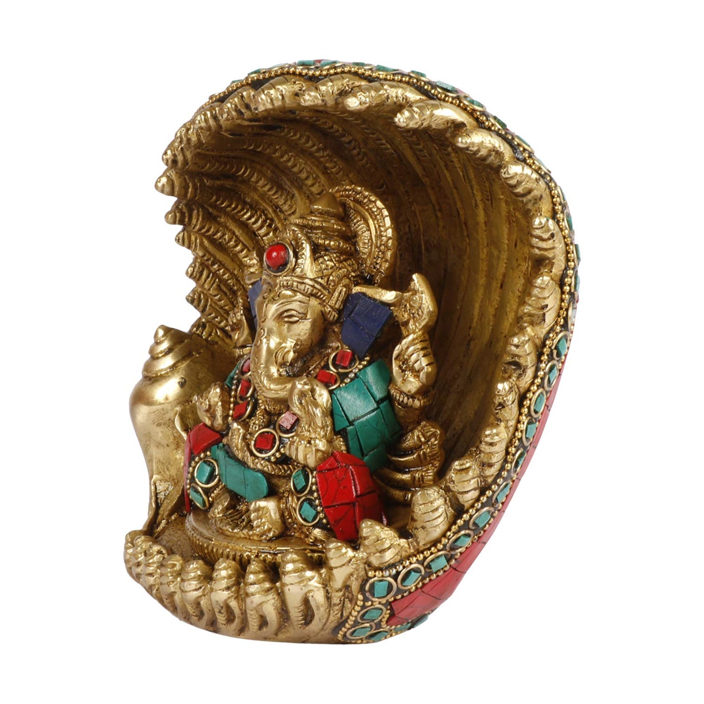 Brass Sitting Ganesha Idol In Multicolor Height 7 Inch Weight 1.9 Kg