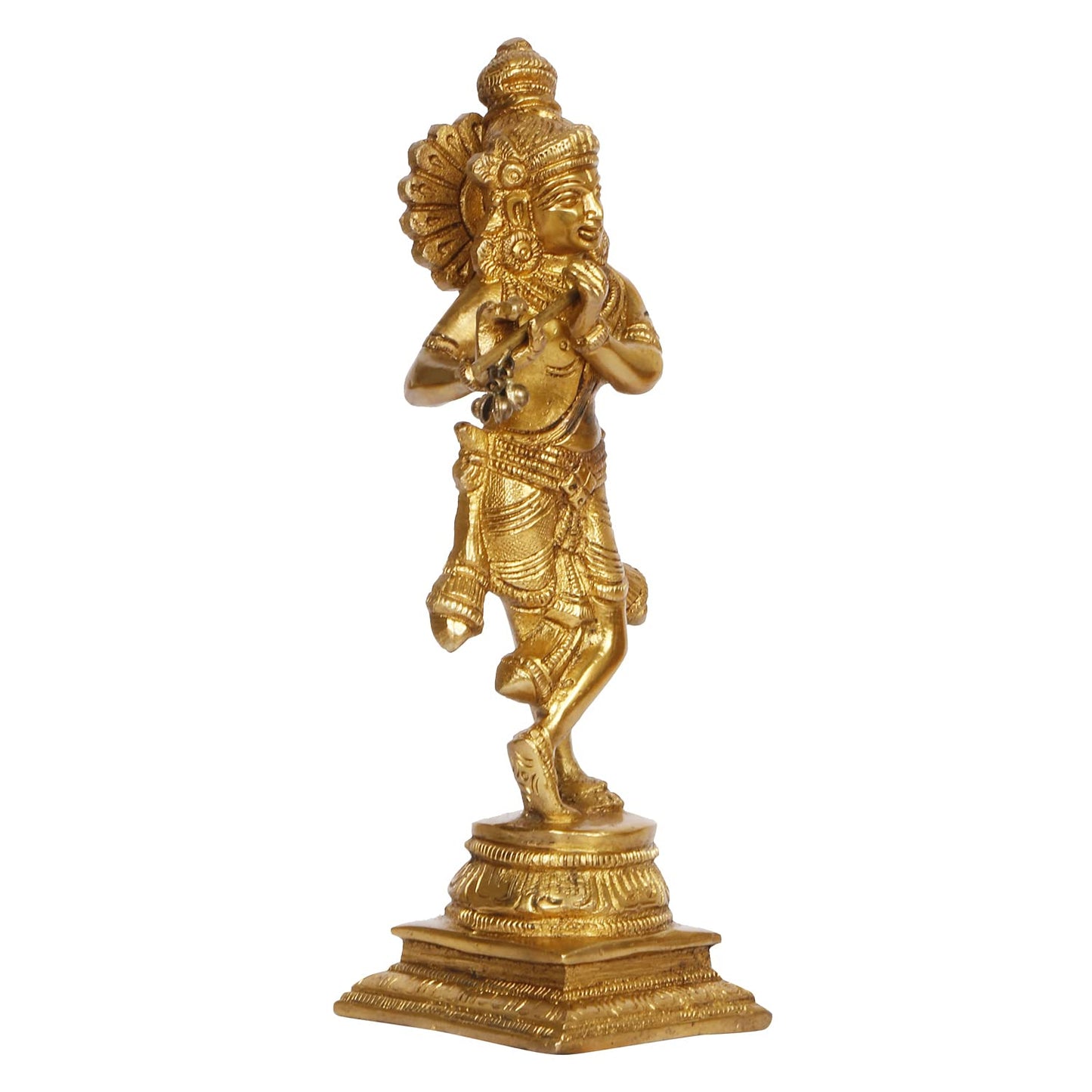 Brass Krishna Bhagwan Idol in Gold Color Height 8 Inch