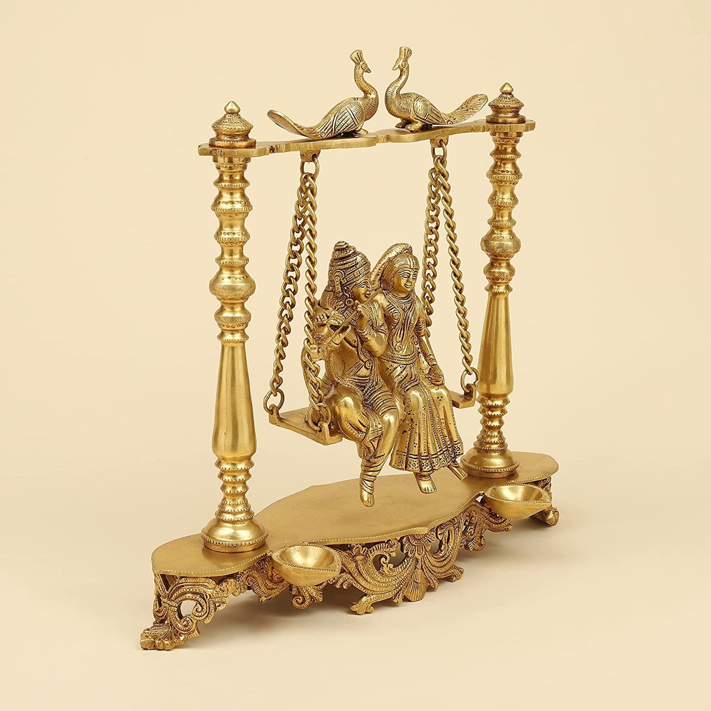 Brass Radha Krishna Jhula in Gold Color Height 16 Inch