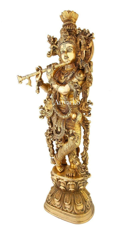 Brass Krishna Idol in Gold Color Height 29 Inch