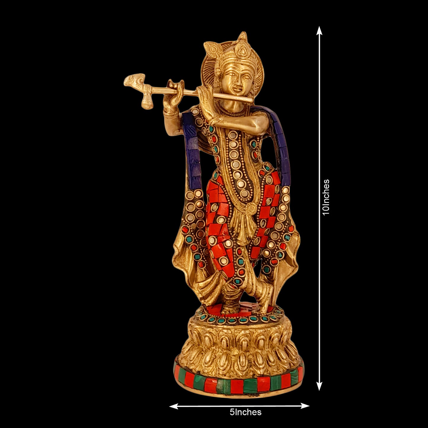 Brass Krishna Murti in Multcolor Height 9.5 Inch