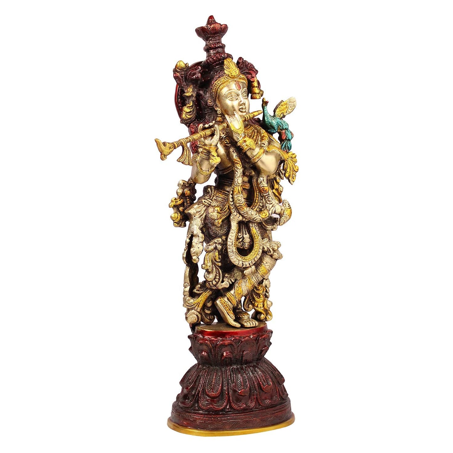 Brass Krishna Murti in Antique Gold Color Height 21 Inch