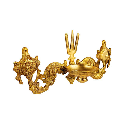 Inch6 Inch Brass Shankh Chakra Namah Diya: Vishnu Showpiece, Gold Color, Small