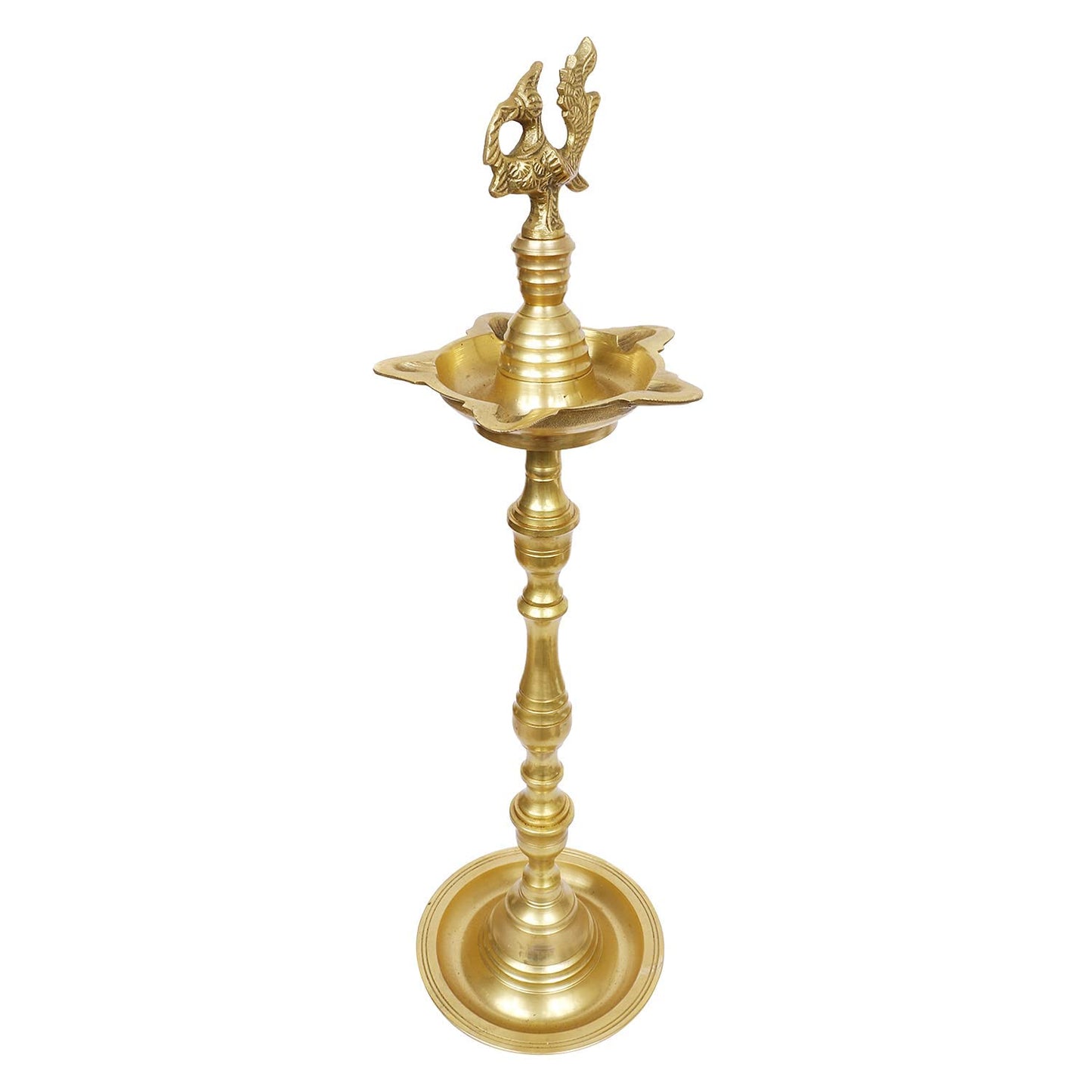 Brass Peacock Puja Lamp with Multi Slot: Traditional Kuthuvilakku (Kuthu Vilakku) Ornamental Lamp