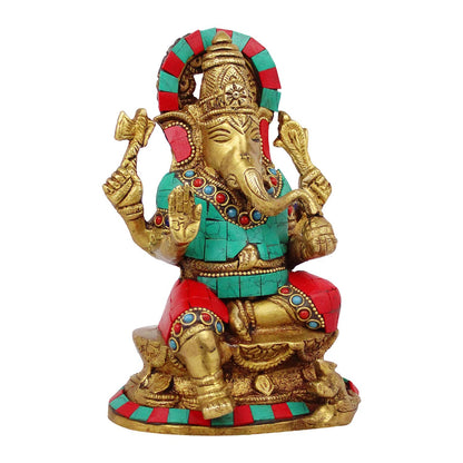 Brass Sitting Ganesha Idol In Multicolor Height 6.5 Inch Weight 1.6 Kg