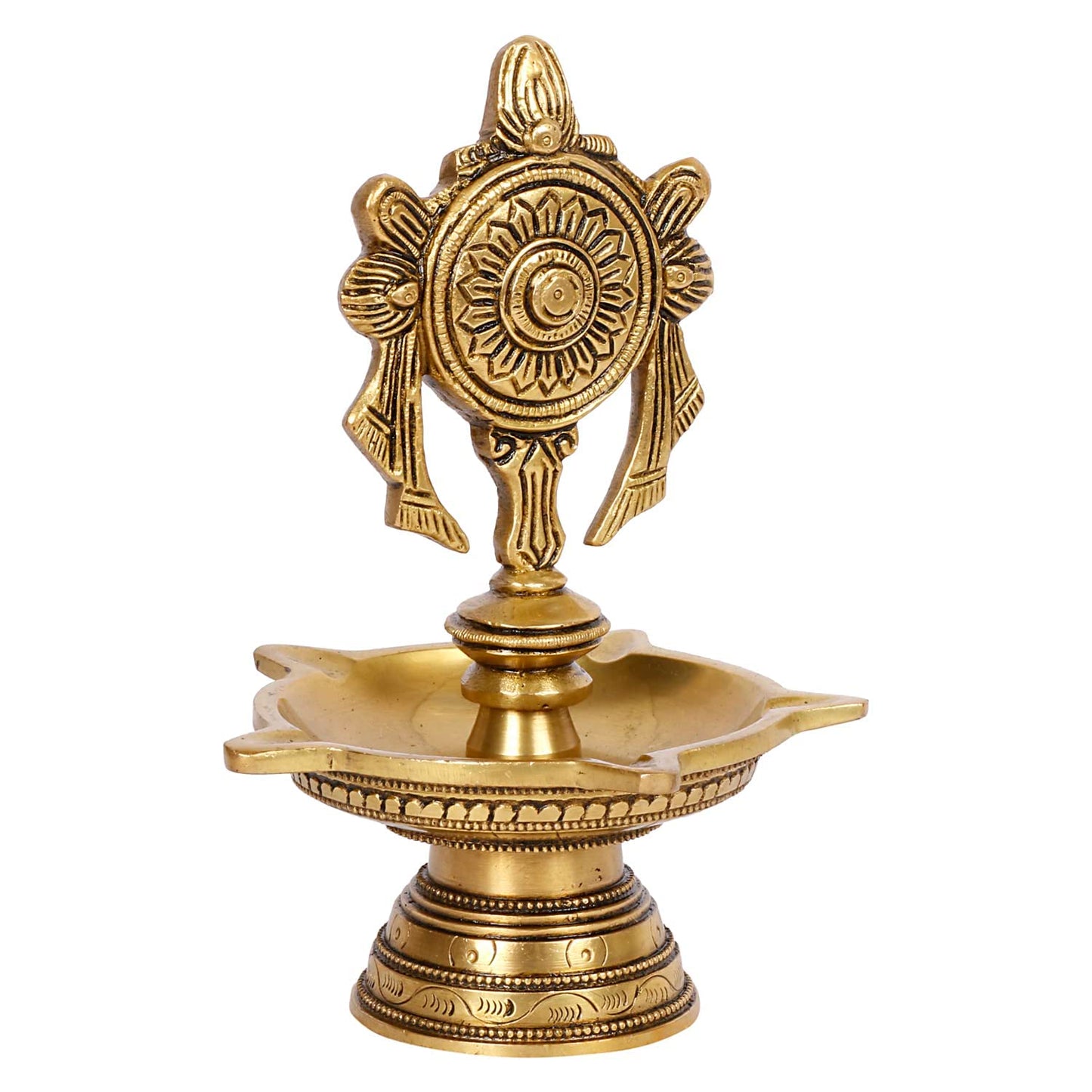 6 Inch Multicolor Brass Chakra Diya: For Temple Aarti, Camphor Burn & Puja. Handheld Design.