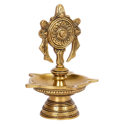 6 Inch Multicolor Brass Chakra Diya: For Temple Aarti, Camphor Burn & Puja. Handheld Design.