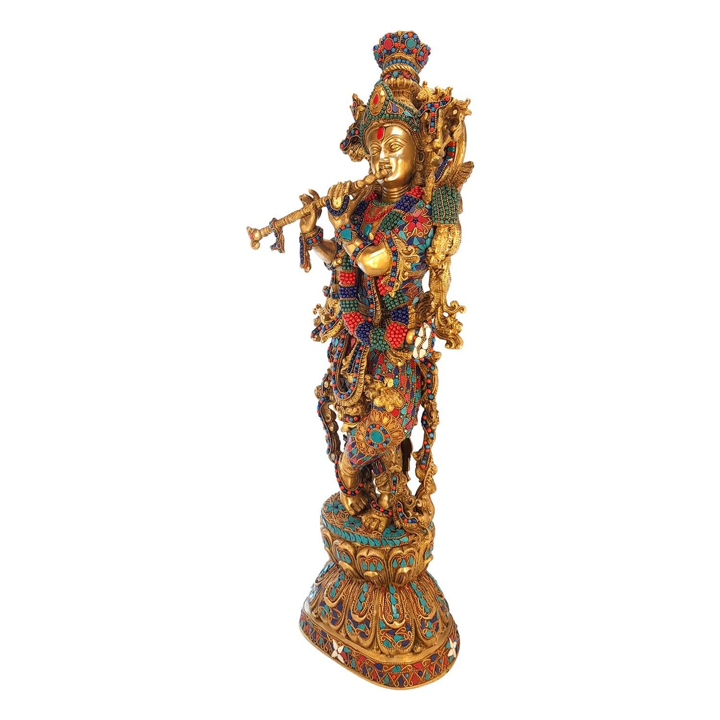 Brass Krishna Murti in Multicolor Height 29 Inch