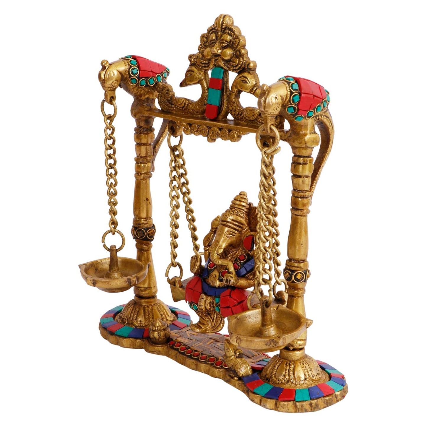 Brass Jhula Ganesha Idol In Multicolor Height 8 Inch Weight 2.2 Kg