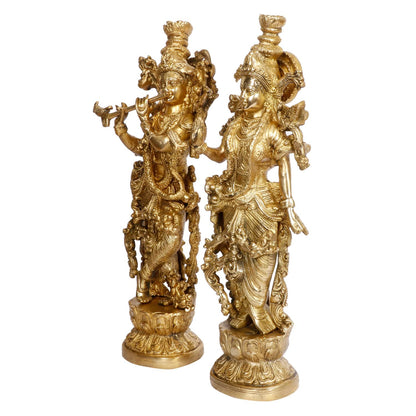 Brass Radh Krishna Idol in Gold Color Height 14 Inch