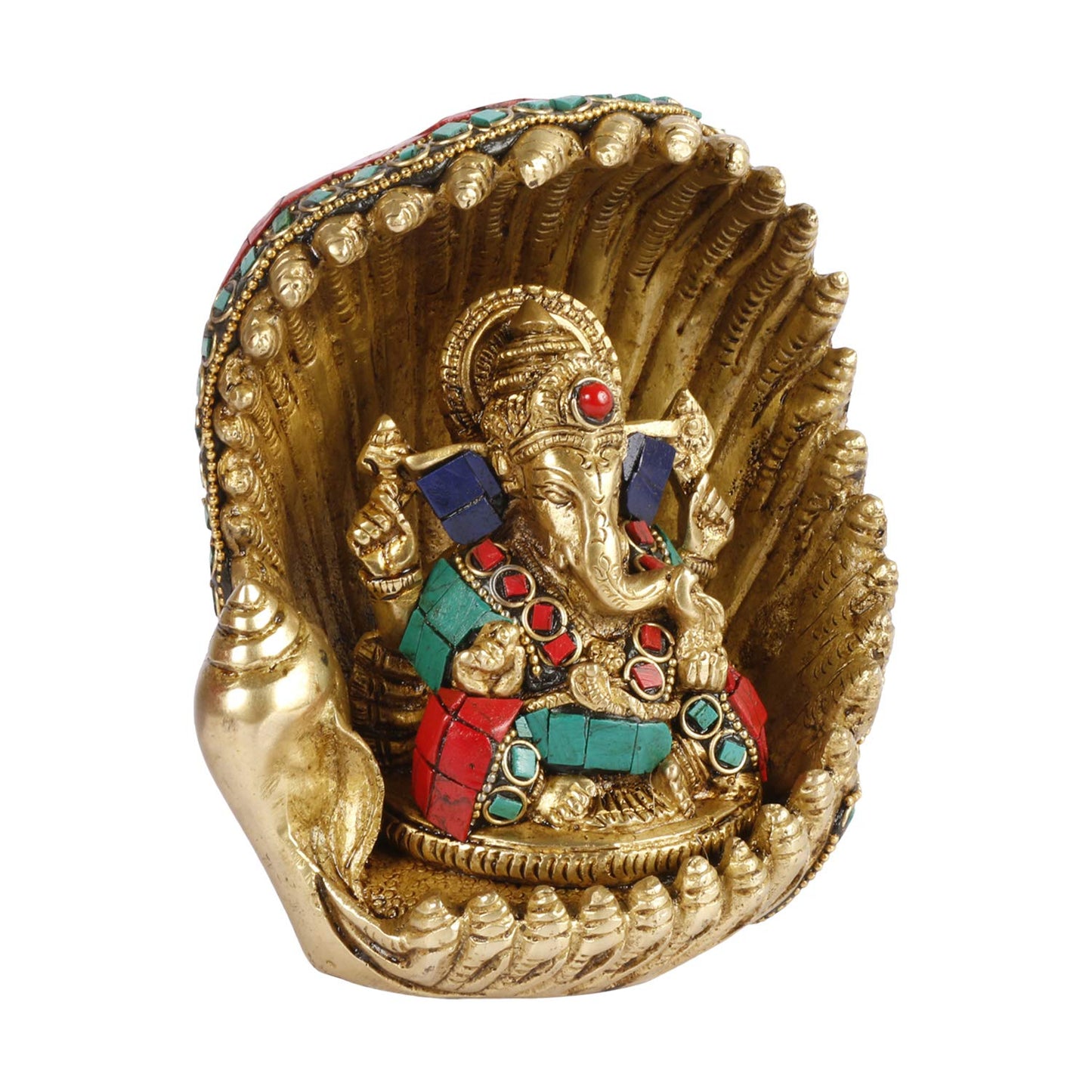 Brass Sitting Ganesha Idol In Multicolor Height 7 Inch Weight 1.9 Kg