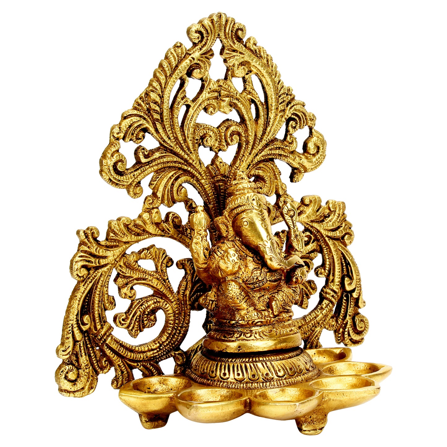 Brass Ganesh Diya with 6 Slots: Ideal for Aarti, Puja Room, Wall Hanging, Home Decor