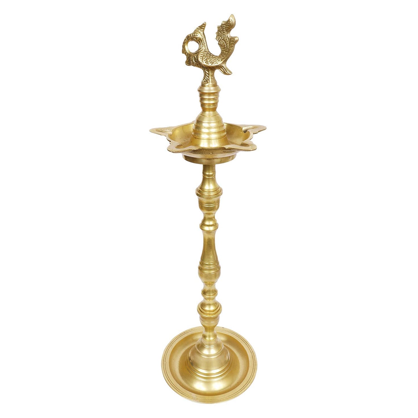 Brass Peacock Puja Lamp with Multi Slot: Traditional Kuthuvilakku (Kuthu Vilakku) Ornamental Lamp