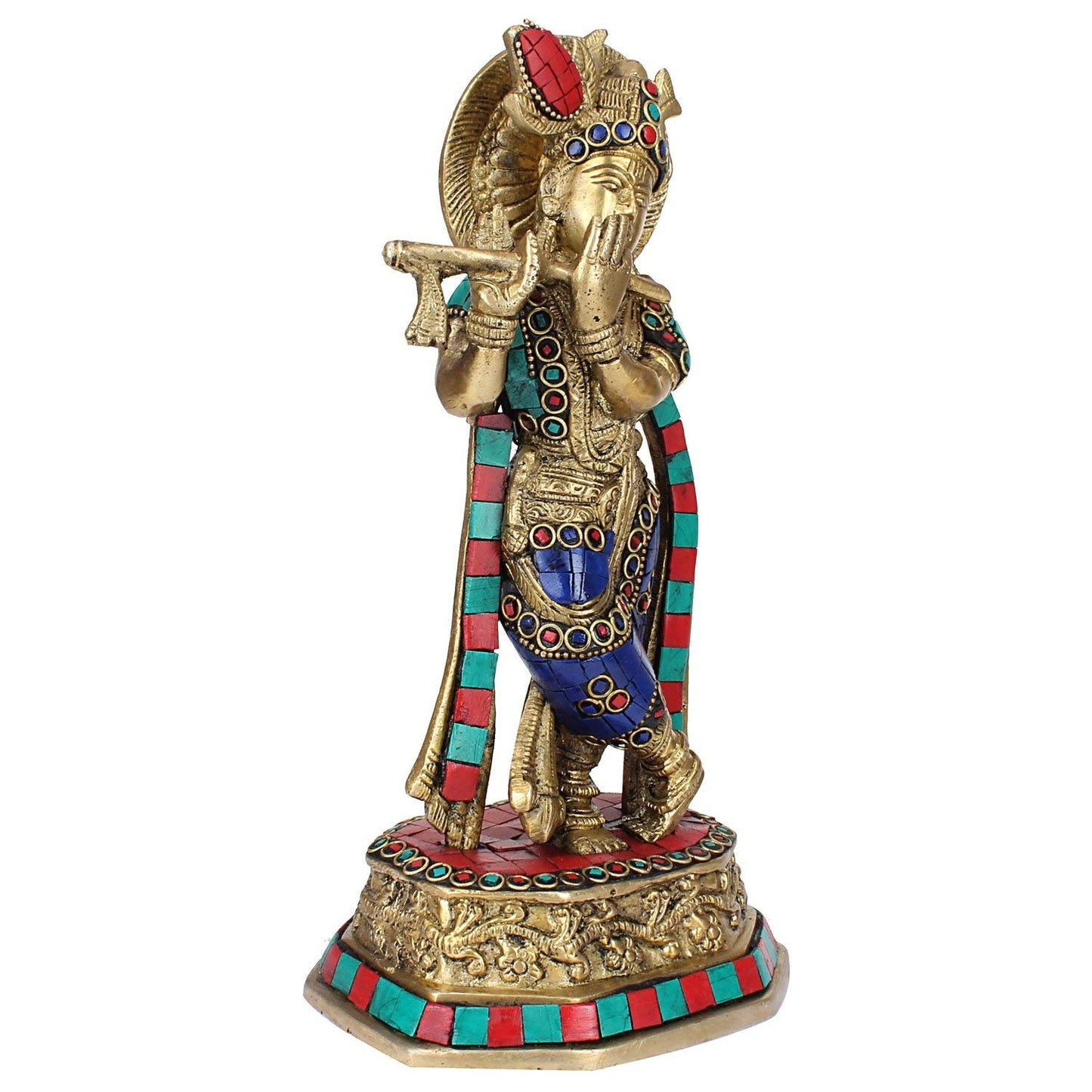 Brass Krishna Bhagwan Murti in Multicolor Height 10 Inch