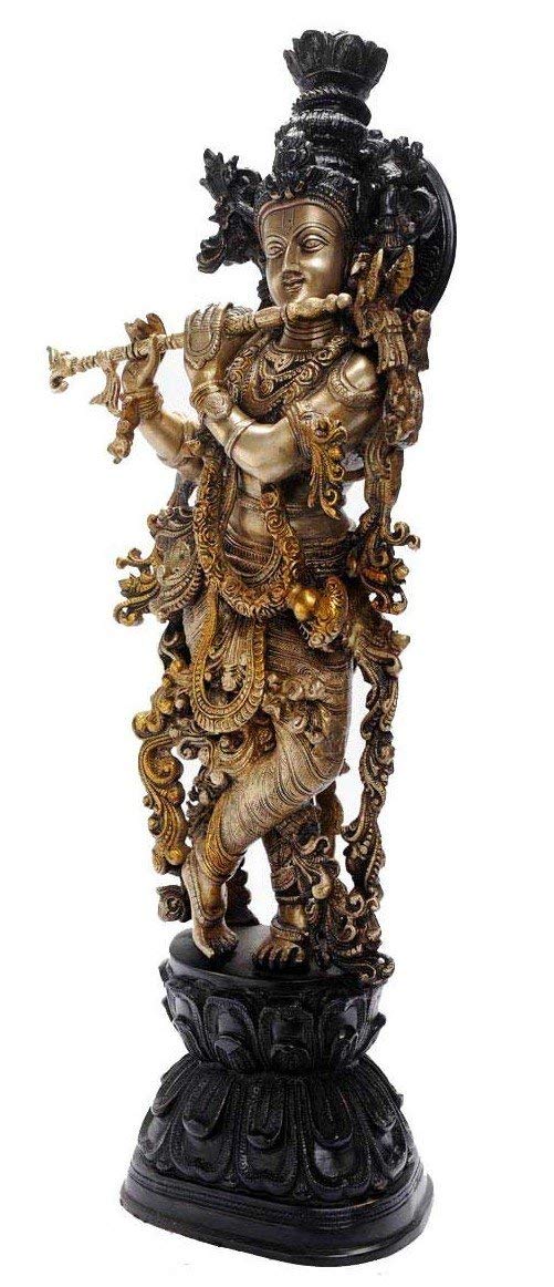 Brass Krishna Statue Murli Kishan Murti Gold Color