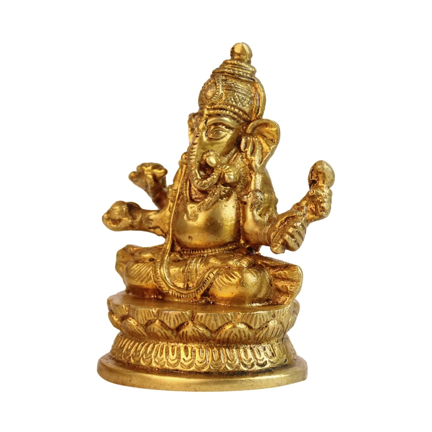 Brass Sitting Ganesha Idol In Gold Color Height 3 Inch Weight 0.425 Kg