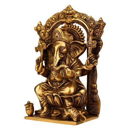 Brass Sitting Ganesha Idol In Gold Color Height 8 Inch Weight 1.7 Kg