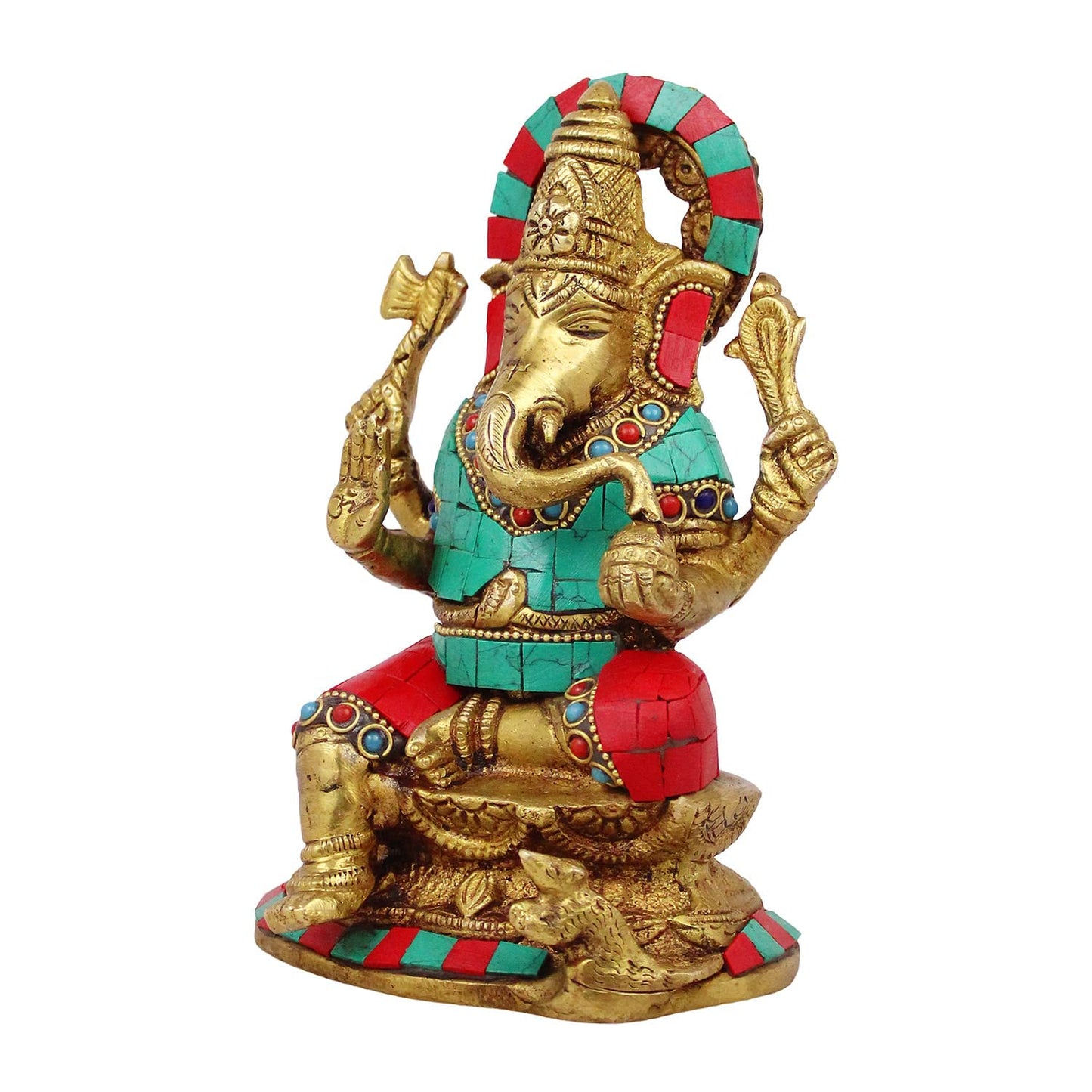 Brass Sitting Ganesha Idol In Multicolor Height 6.5 Inch Weight 1.6 Kg