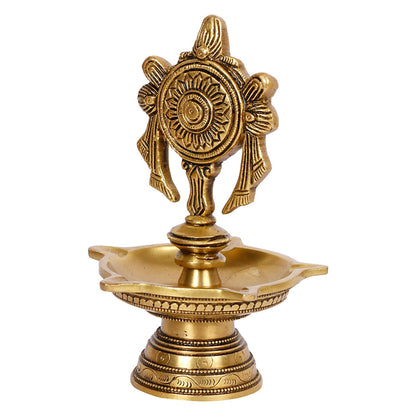 6 Inch Multicolor Brass Chakra Diya: For Temple Aarti, Camphor Burn & Puja. Handheld Design.