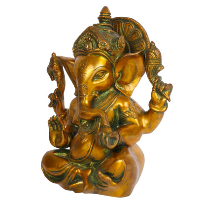 Brass Sitting Ganesha Idol In Multicolor Height 8 Inch Weight 3 Kg